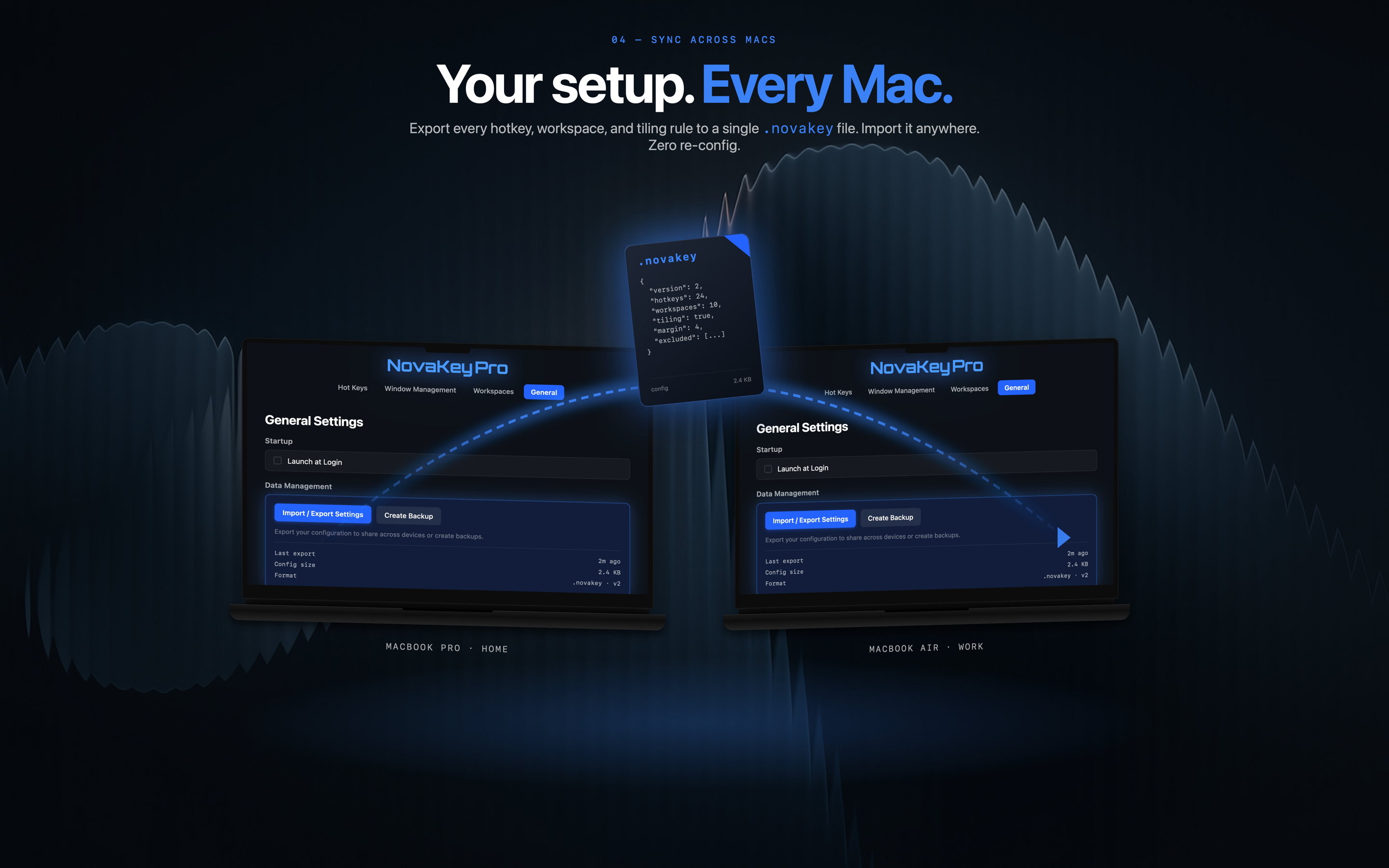 NovaKey import and export screen