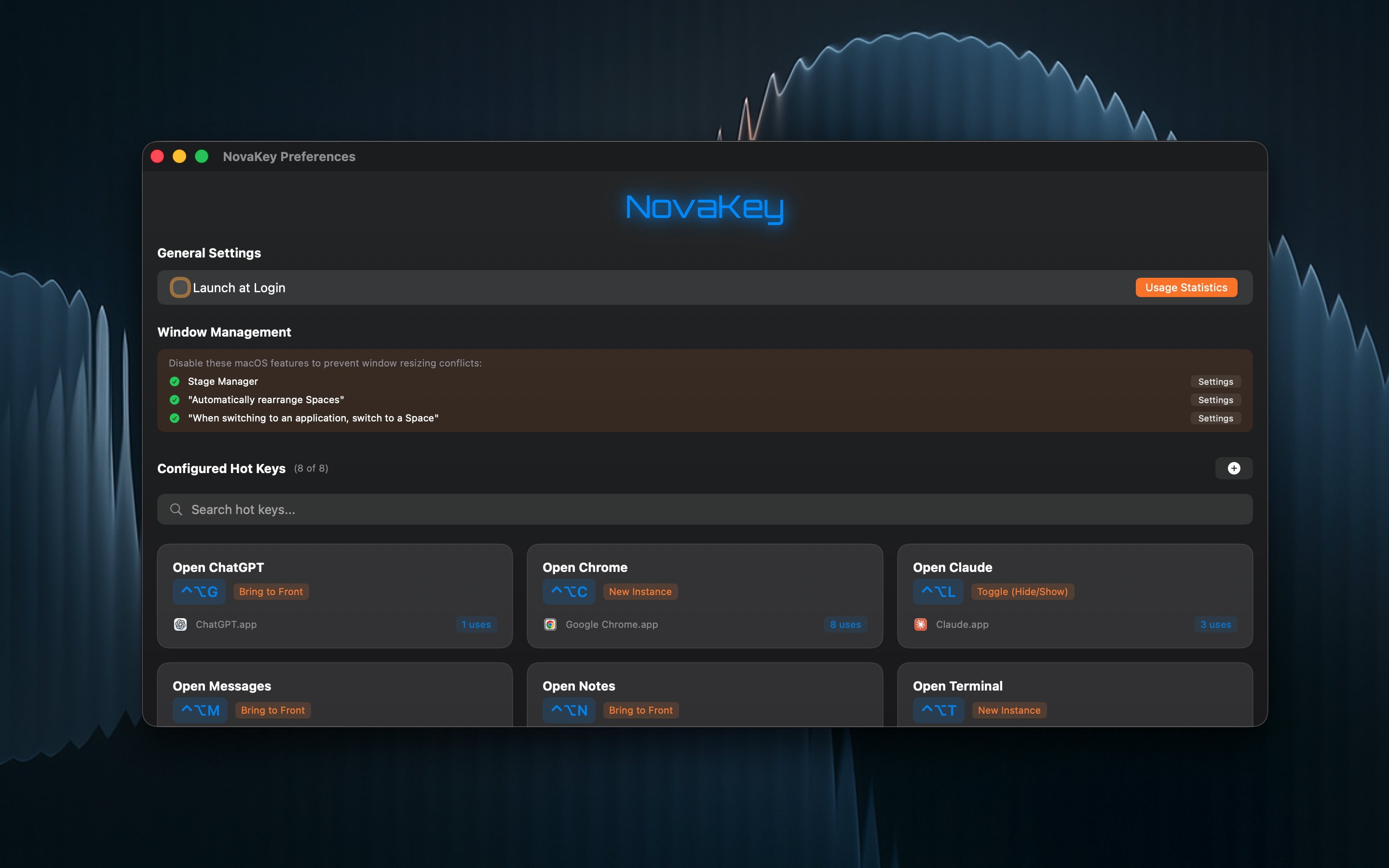 NovaKey main interface